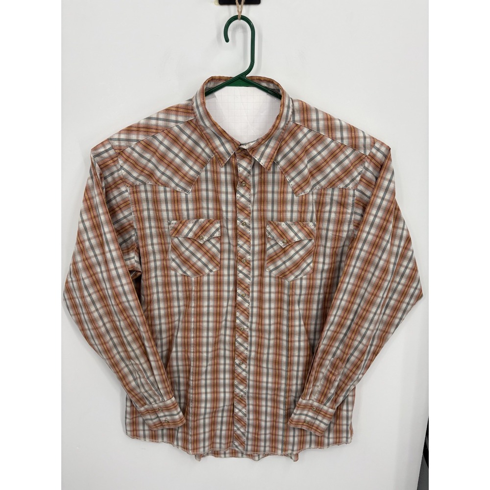 Wrangler Men's Western Plaid Pearl Snap Long Sleeve Button Up Shirt, 2XLT
